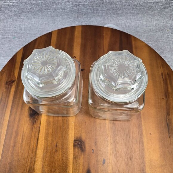 Set Of 2 Vintage Glass Apothecary Jars With Lids For Kitchen Storage Clear 6.5in - Picture 3 of 10